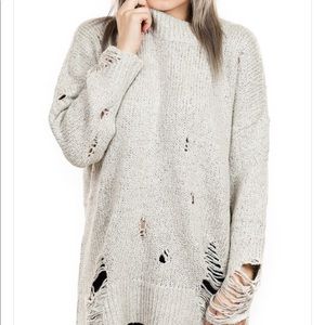 One Teaspoon Grey Destroyed Fisherman Sweater - XS